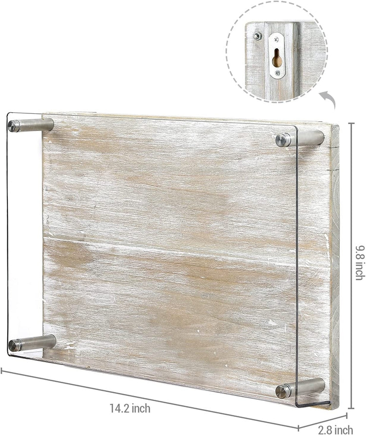 Weathered Brown Distressed Wood and Clear Acrylic Wall Mounted Vinyl Record Storage Holder Display Rack-MyGift