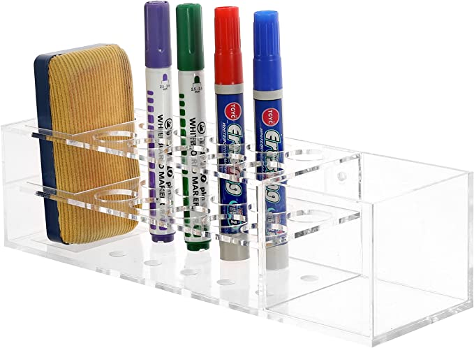 Wall Mounted Clear Acrylic Whiteboard Marker and Accessories Holder, Dry Erase Marker Storage Rack-MyGift
