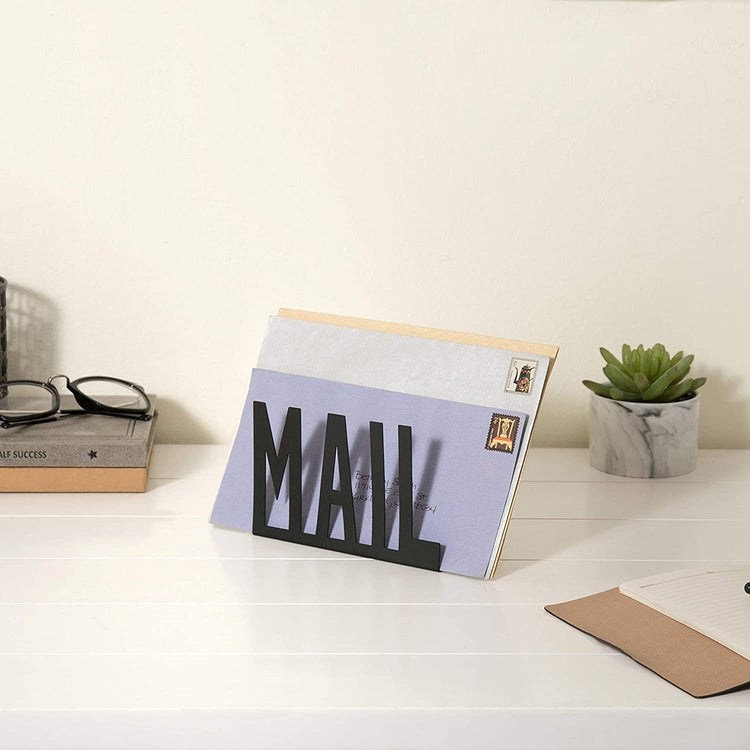 Set of 2, Black Metal Mail Sorter, Desktop Letter Holder-MyGift