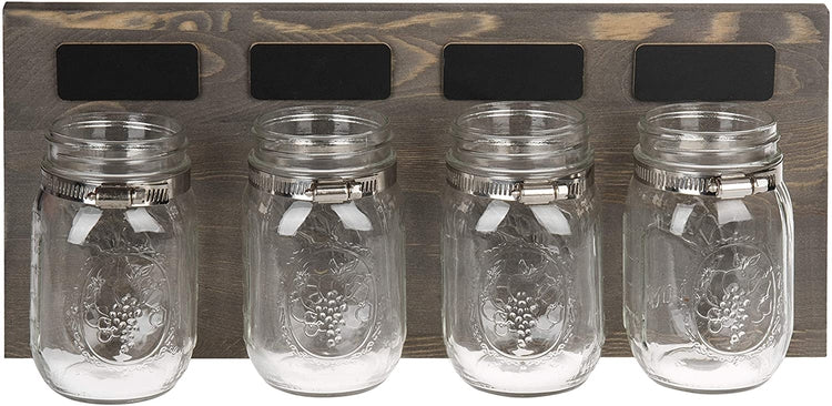 Rustic Brown Wood Wall-Mounted Organizer with 4 Mason Jars and Chalkboard Labels-MyGift
