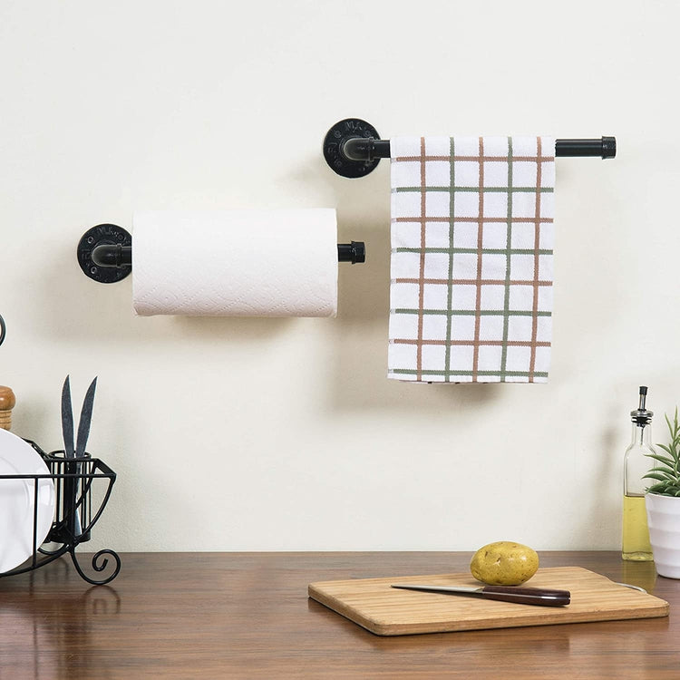Set of 2, Industrial Black Metal Wall-Mounted Paper Towel Holder-MyGift