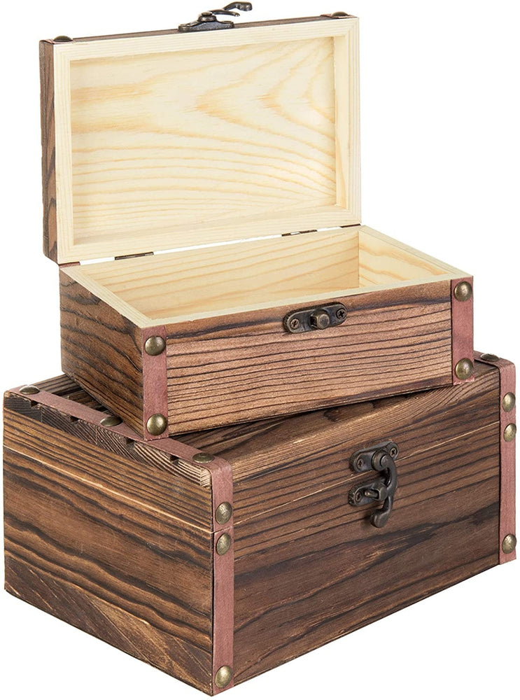 Set of 2, Rustic Torched Wood Nesting Boxes, Jewelry Storage Chests with Latch-MyGift