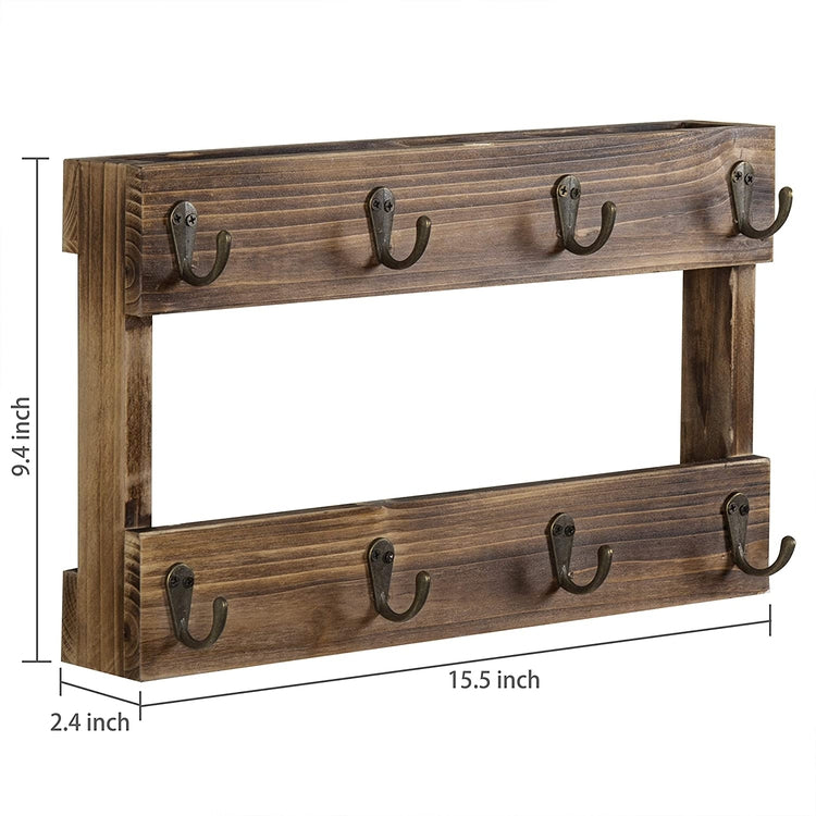 Set of 2 Wall-Mounted Burnt Wood 8 Hook Coffee Mug Hanging Racks, Mug Rack for Kitchen-MyGift