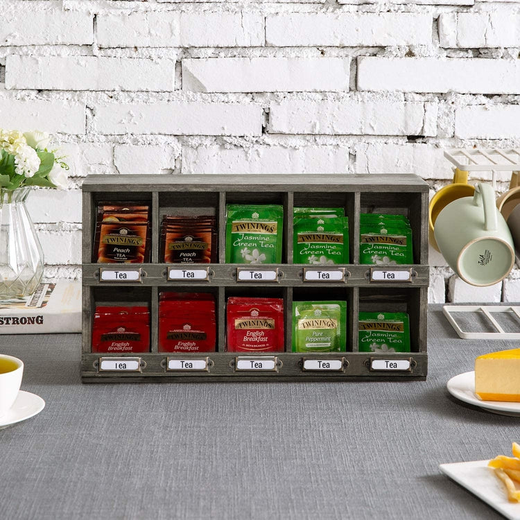 Wall Mounted Tea Bag Storage Box with Vintage Label Holders MyGift