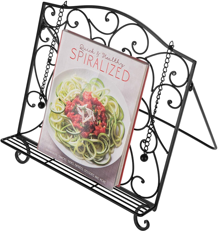 Black Metal Vintage Scrollwork Design Kitchen Cookbook Holder-MyGift