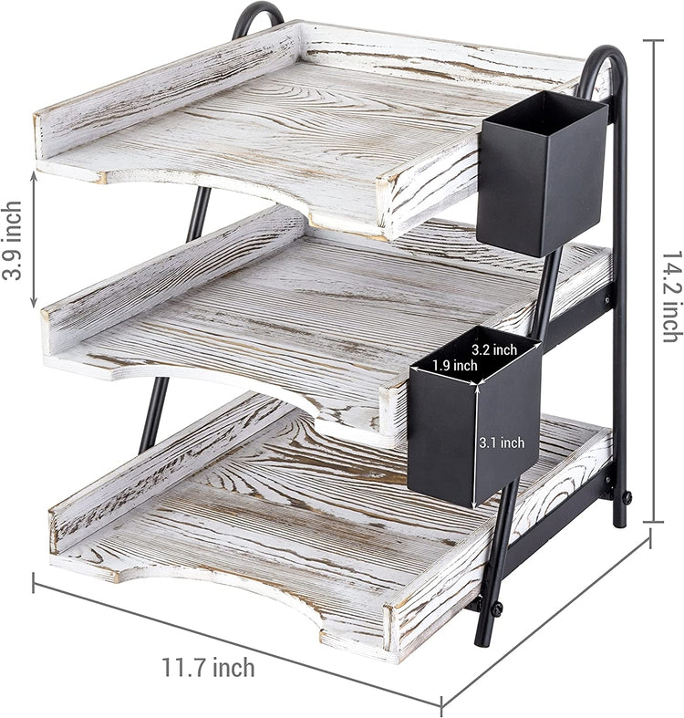 Paper Tray Organizer with Black Metal Frame, 3-Tier Desk Filing Folder Organizer Rack-MyGift