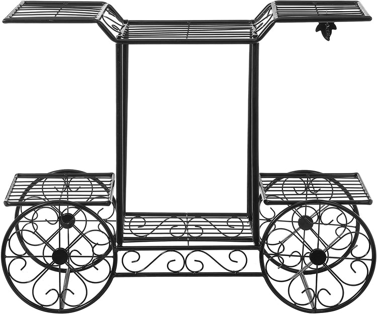 6 Tier Black Metal Garden Cart Planter Display Stand, Indoor Flower Pot Organizer Rack-MyGift