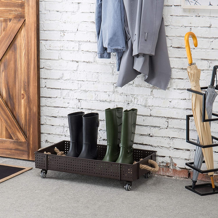 Industrial Brown Metal Rolling Shoe and Boot Cart Rack – MyGift