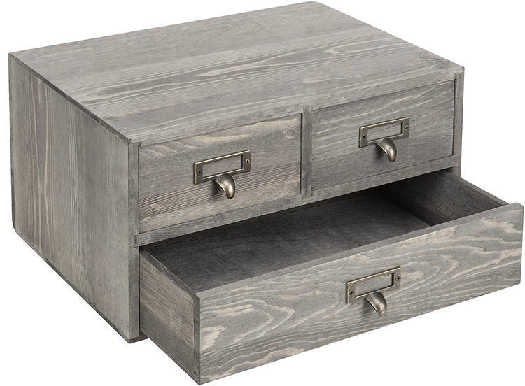 Rustic Gray 3-Drawer Desktop Organizer, Wood Storage Box-MyGift