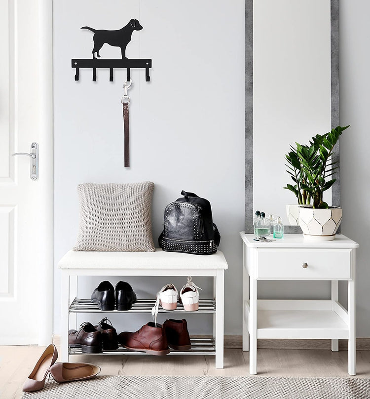 Black Metal Labrador Silhouette Key & Dog Leash Rack, Wall-Mounted-MyGift