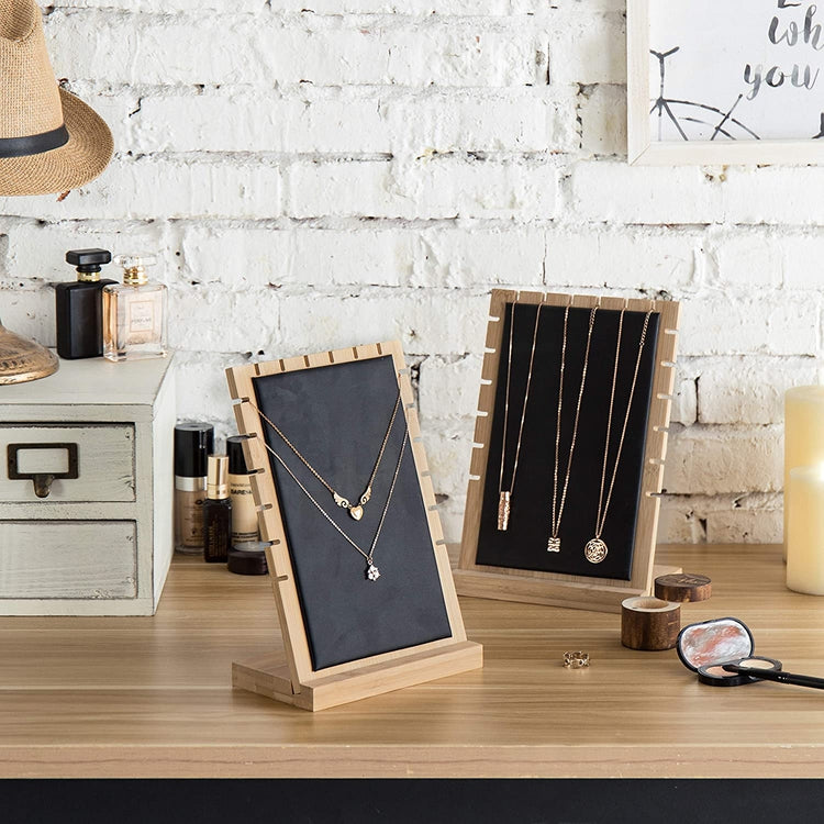Set of 2 Natural Beige Wood Jewelry Display Board with Black Panel-MyGift