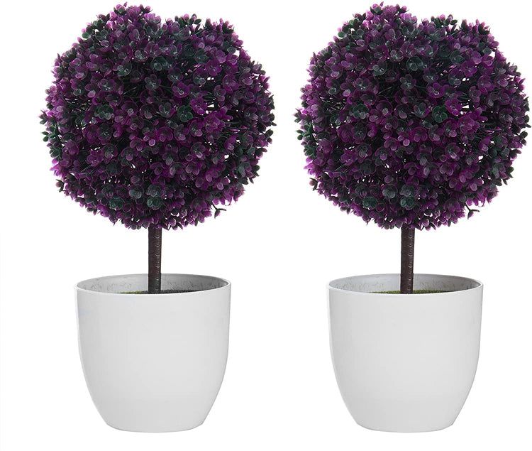 2 Pack of Artificial Purple Topiary Plant in White Planter Pots, Fake Plant or Faux Plant or Home or Office-MyGift