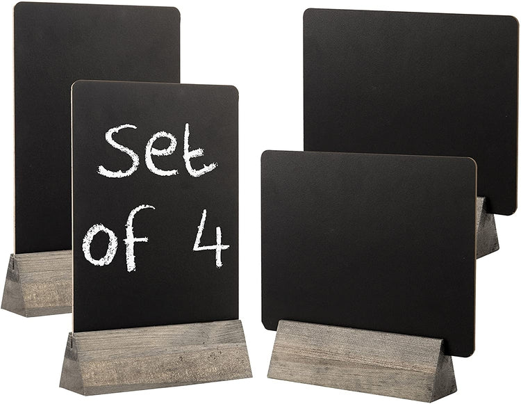 Set of 4 Tabletop Dual Sided Chalkboard Display Signs with Brown Wood Bases Stand-MyGift