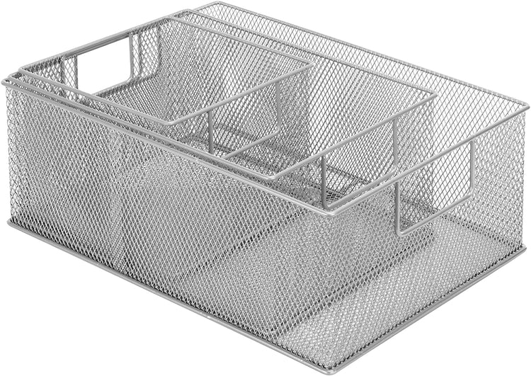 Set of 3, Silver Wire Nesting Storage Pantry Baskets with Handles, Shelf Organization Bins-MyGift