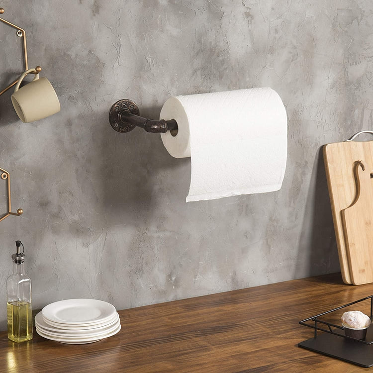 Brushed Bronze Wall Mounted Industrial Pipe Paper Towel Holder-MyGift