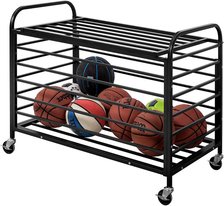 Black Metal Rolling Sports Ball Storage Cart with Lid-MyGift