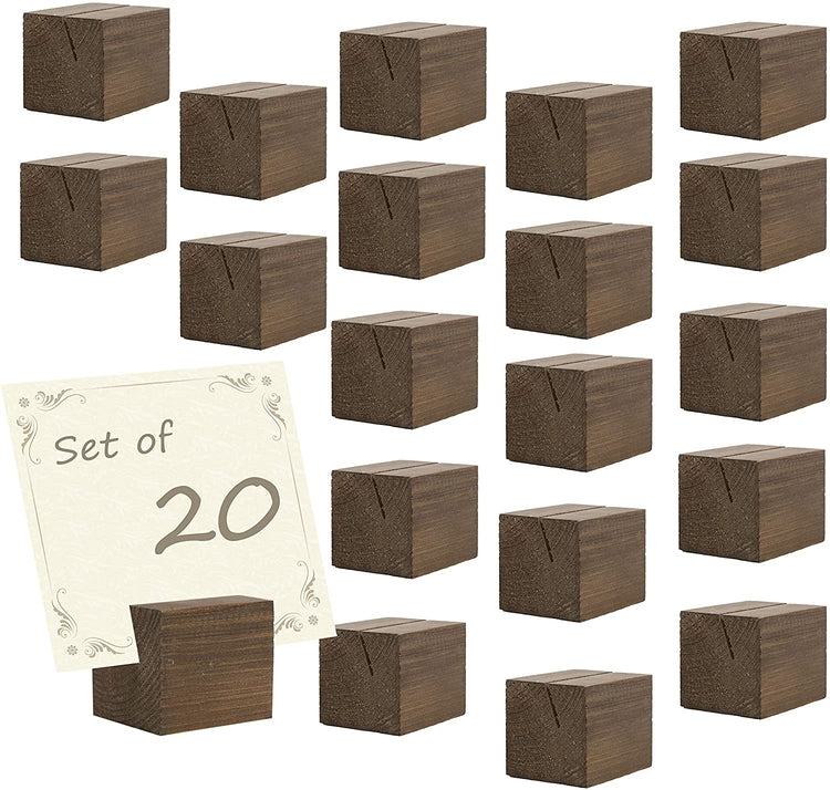 20-Piece Square Brown Wood Business Card and Table Number Holders-MyGift