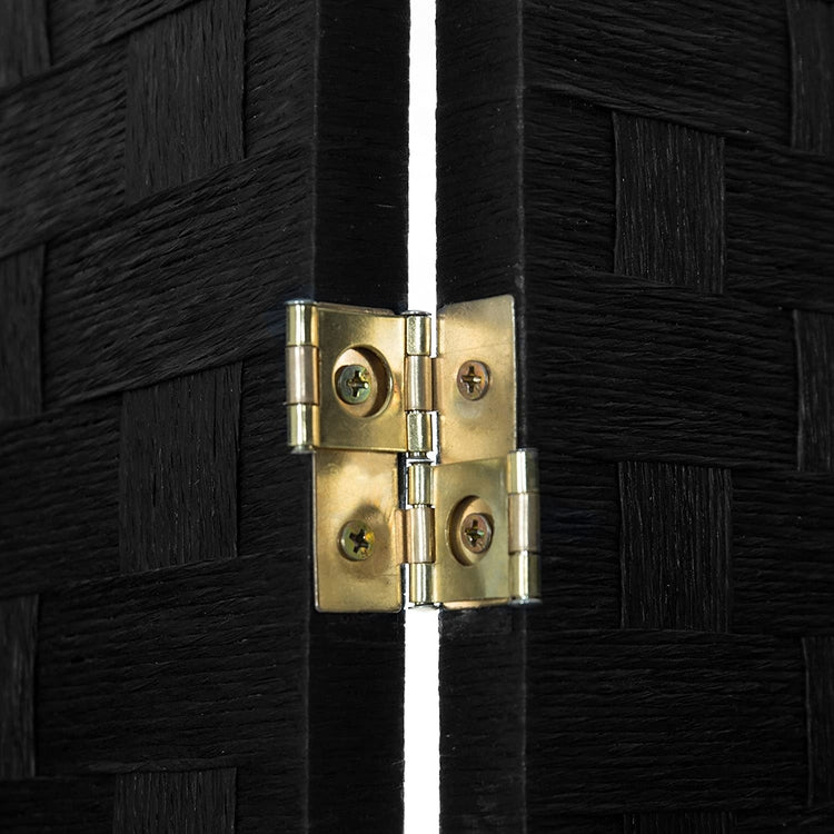 6-Foot Black Woven Paper Rattan 6-Panel Room Divider with Two-Way Hinges-MyGift