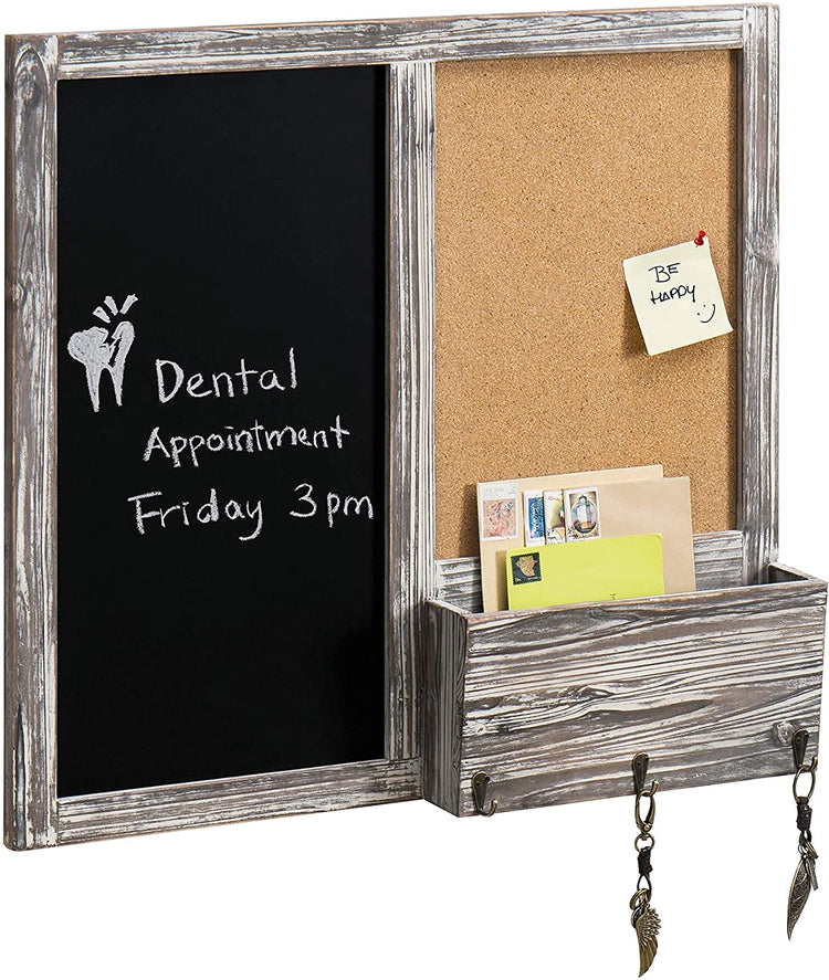 Torched Wood Chalkboard and Corkboard Wall Mounted Message Board with