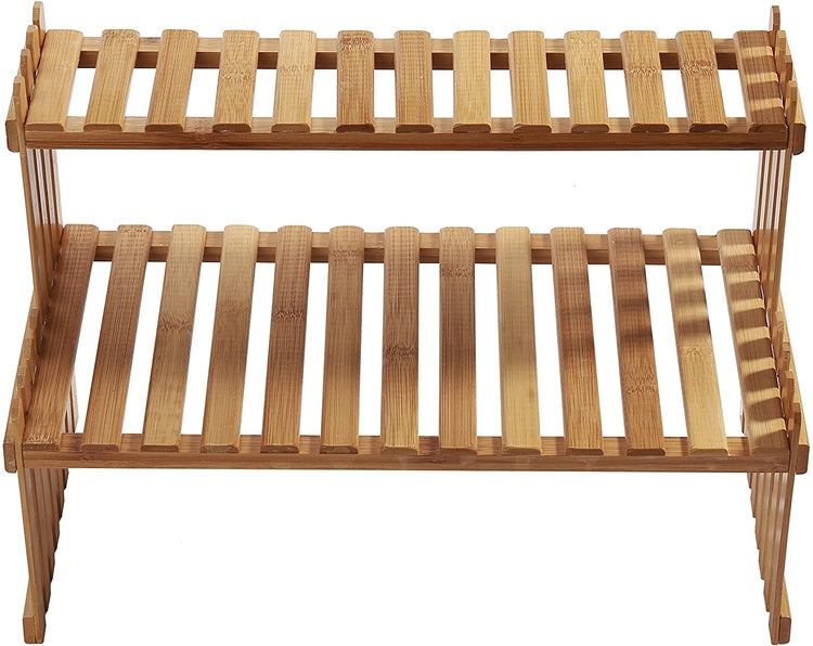Natural Bamboo Tabletop Stand, 2-Tier Desktop Shelf or Spice Rack, Bamboo Display Stand-MyGift