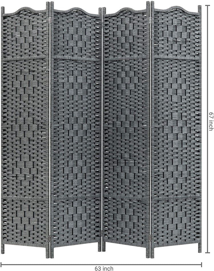Gray Freestanding Bamboo Woven Folding Room Divider w/4-Panels-MyGift