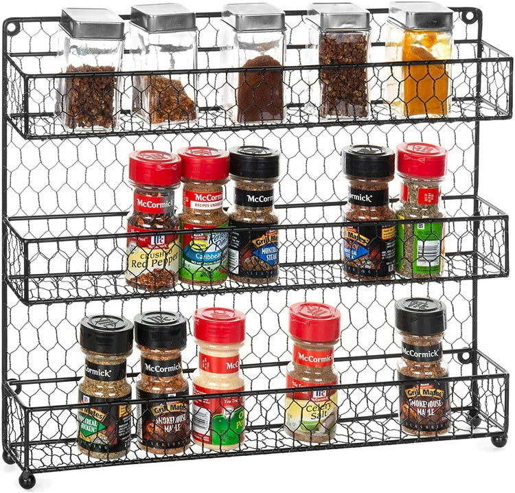 Black Wire Spice Rack, Wall-Mounted Organizer Shelves with 3 Tiers-MyGift