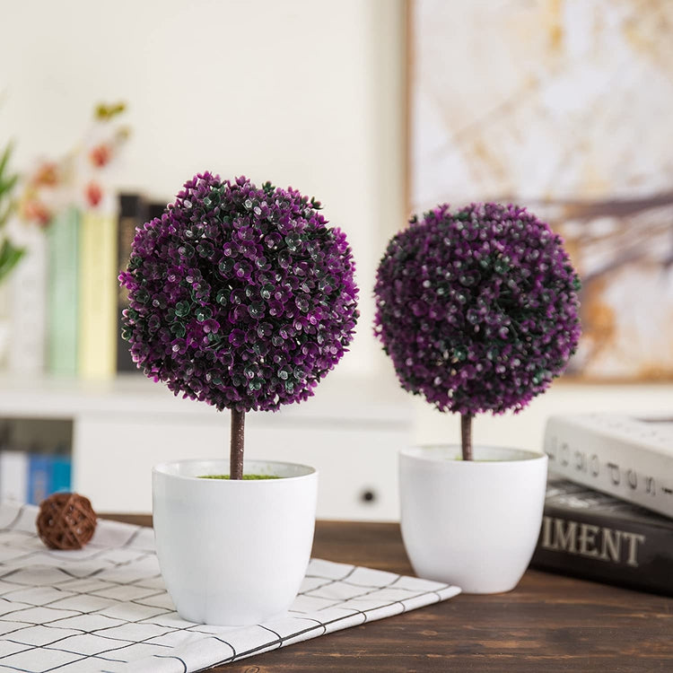 2 Pack of Artificial Purple Topiary Plant in White Planter Pots, Fake Plant or Faux Plant or Home or Office-MyGift