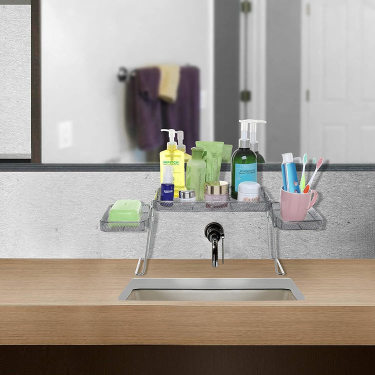 Modern Mesh Chrome Plated Metal Countertop Organizer, Bathroom Tray with 3 Shelves-MyGift