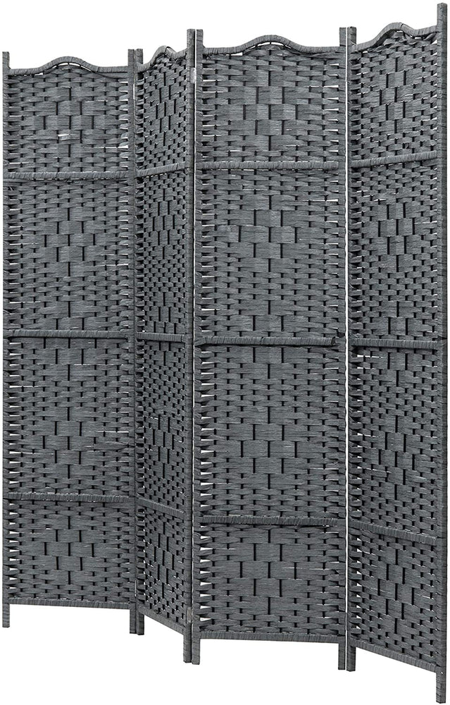 Gray Freestanding Bamboo Woven Folding Room Divider w/4-Panels-MyGift