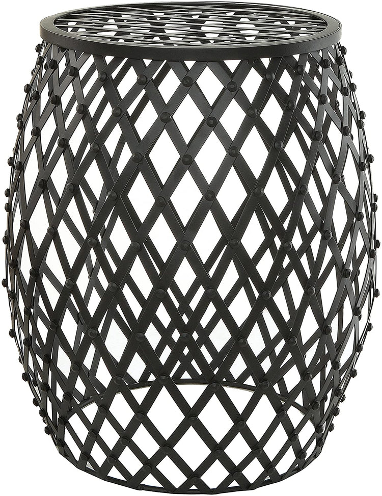 Bohemian Chic Black Metal Lattice Garden Stool / Display Stand / End Table, 18-inch-MyGift