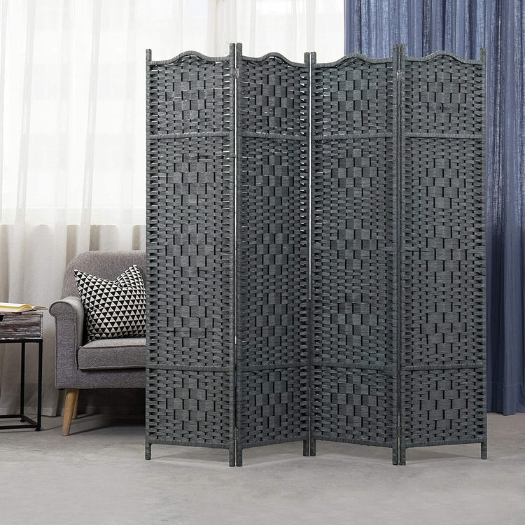 Dark Brown Freestanding Bamboo Woven Textured 4-Panel Partition Room Divider Folding Privacy Screen-MyGift