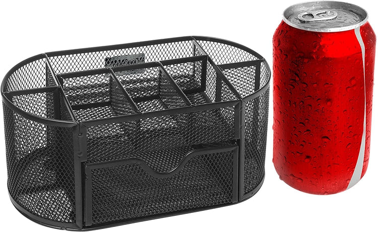 Black Metal Desktop Organizer, Wire Mesh Office Supply Caddy with Drawer & 8 Compartments-MyGift