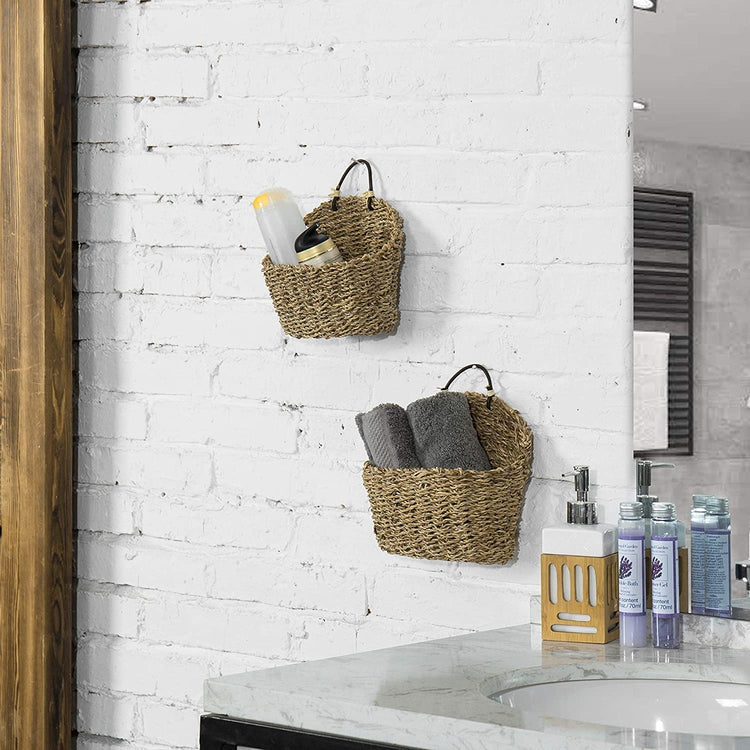 Set of 2 Small 8-Inch Nesting Weaved Hanging Storage Baskets-MyGift