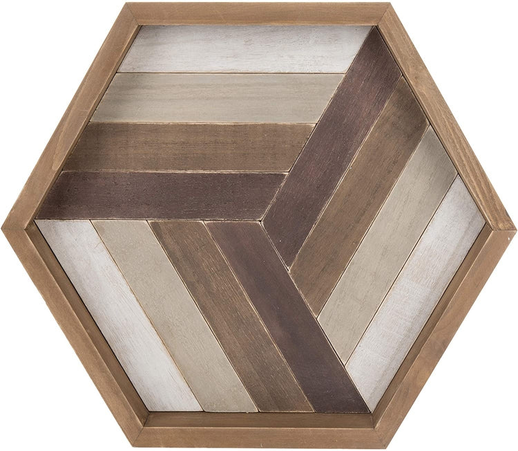 12-inch Rustic Chevron Design Wood Serving Tray, Geometric Display Platter-MyGift
