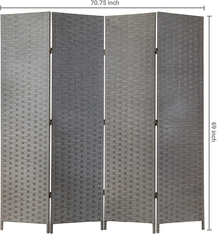 4-Panel Vintage Gray Woven Seagrass Folding Room Divider-MyGift