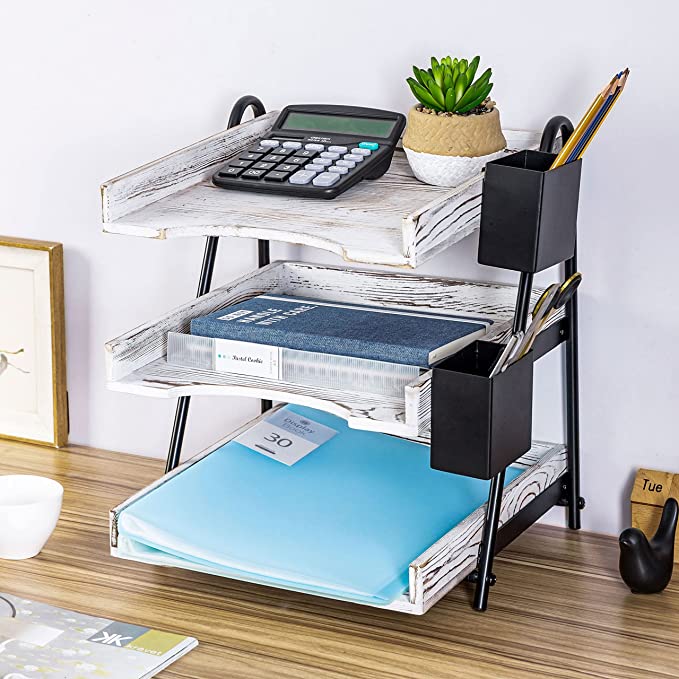 Paper Tray Organizer with Black Metal Frame, 3-Tier Desk Filing Folder Organizer Rack-MyGift