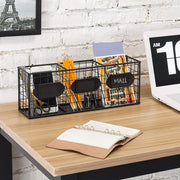 Black Metal Wall Mounted 3 Compartment Storage Basket, Flatware Organizer with Chalkboard Labels-MyGift