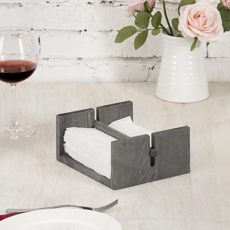 Distressed Gray Wood Napkin Holder with Weighted Center Bar-MyGift