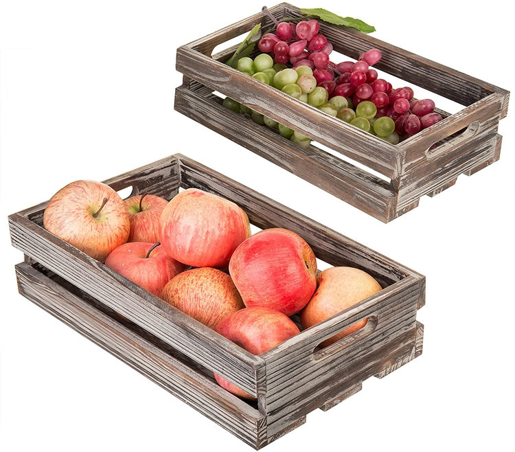 Set of 3, Nesting Torched Wood Storage Crates with Handles-MyGift