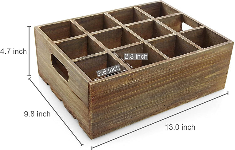 Rustic 12 Slot Beer Bottle Serving Crate, Brown Wood Beer Storage Box with Carrying Handles-MyGift