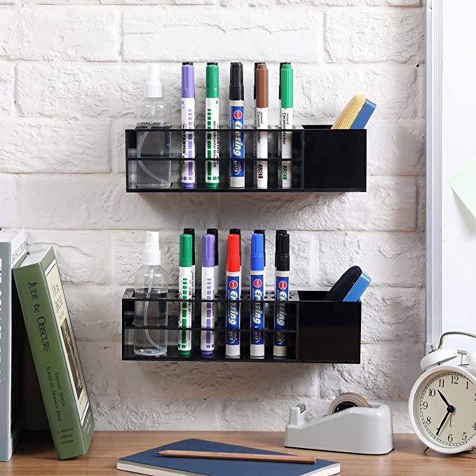 Whiteboard Marker Holder, Black Acrylic Wall Mounted or Tabletop Marke –  MyGift