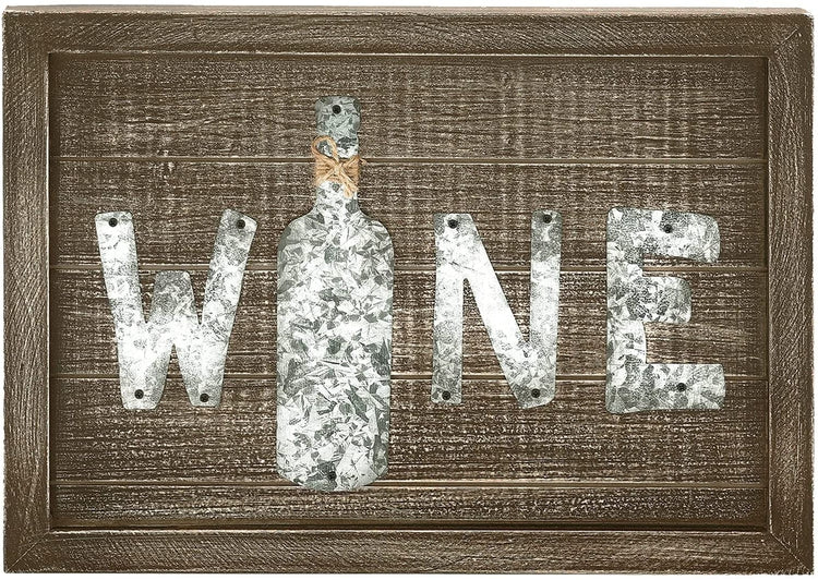 Brown Wood and Galvanized Metal Letter Wine Decorative Wall Mounted Sign Artwork-MyGift