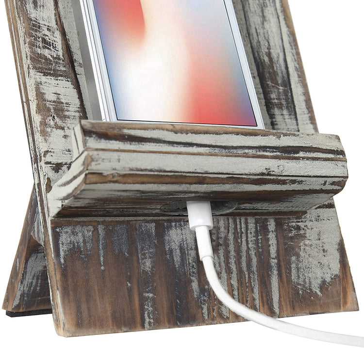 Rustic Barnwood Smartphone Dock Charging Stand, Desktop Cell Phone Cradle, Brown-MyGift