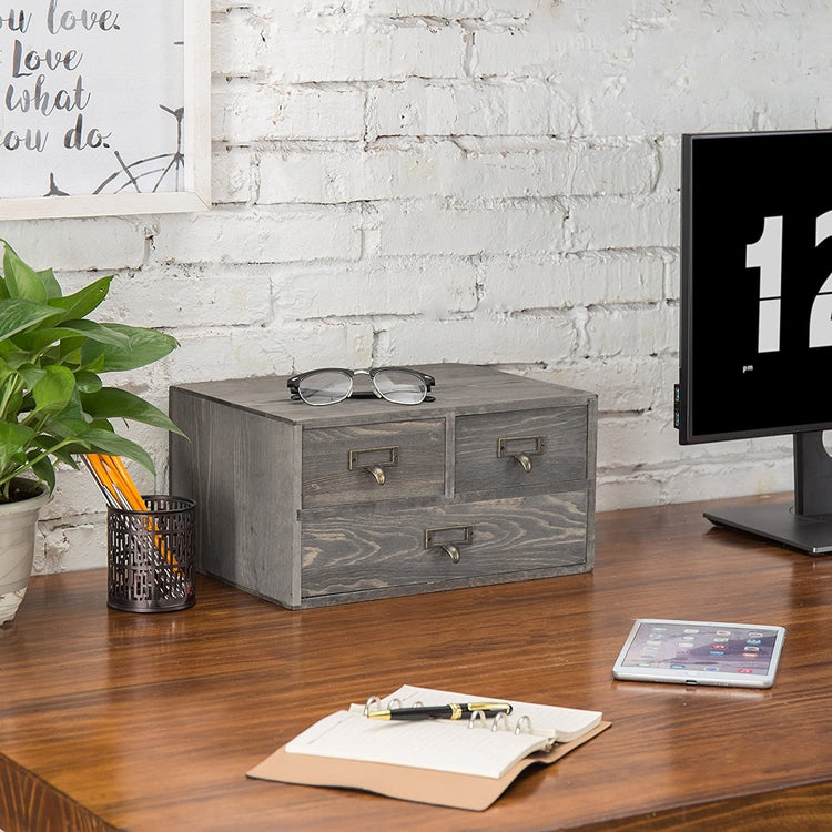 Rustic Gray 3-Drawer Desktop Organizer, Wood Storage Box-MyGift