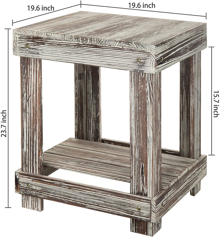Rustic Torched Wood 2-Tier Accent End Table-MyGift