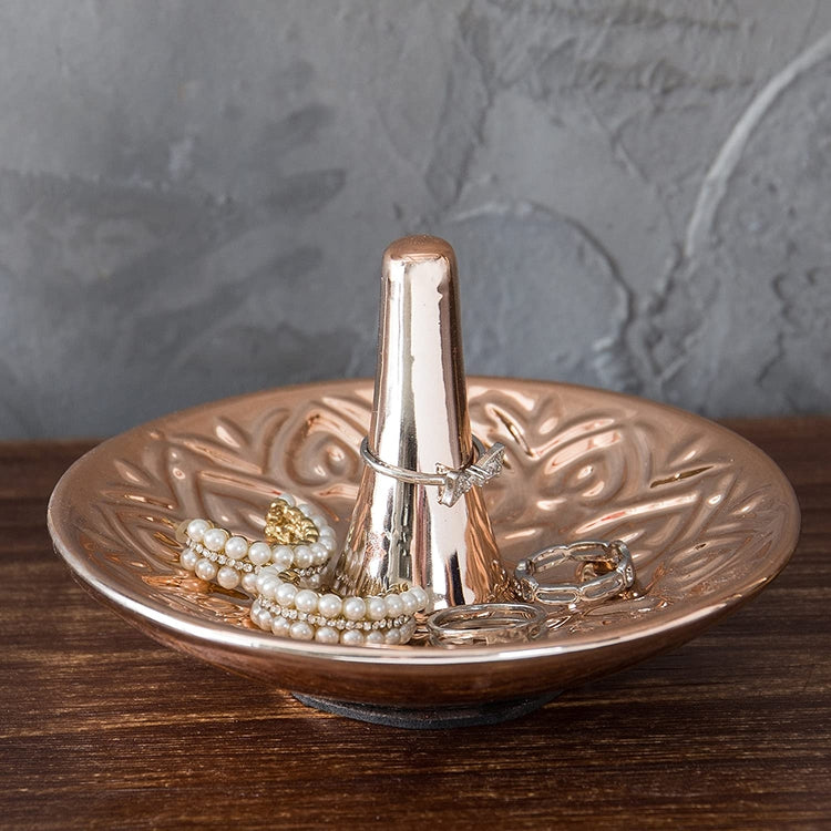 Copper-Tone Ceramic Heart Design Ring Dish-MyGift
