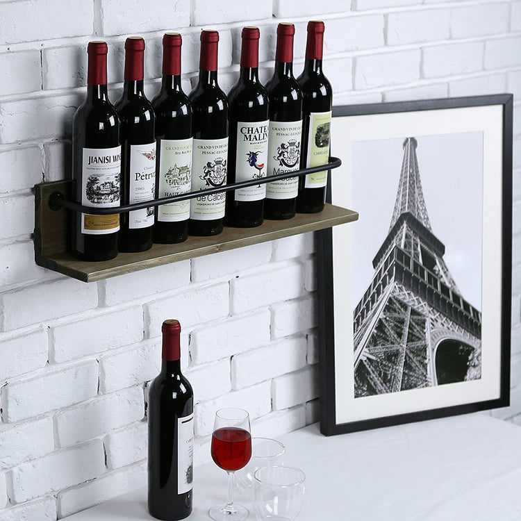 Brown, Wall Mounted Wine Bottle Rack, Rustic Liquor Display Shelf-MyGift