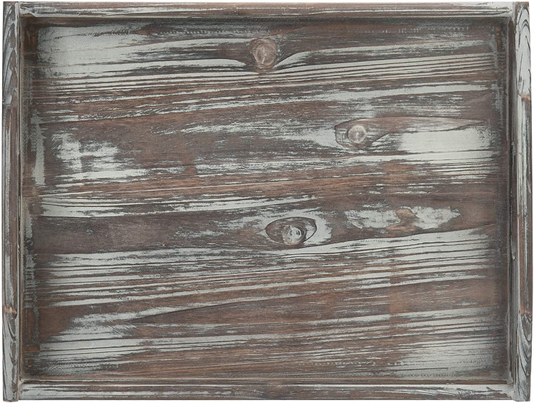 Rustic Torched Wood Breakfast Serving Tray w/ Cutout Handles-MyGift