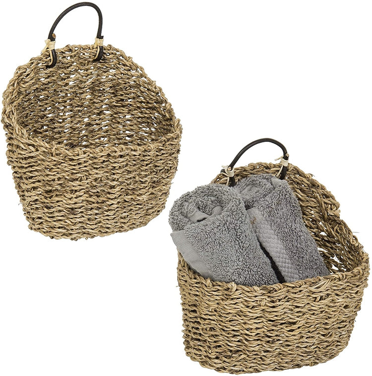 Set of 2 Small 8-Inch Nesting Weaved Hanging Storage Baskets-MyGift