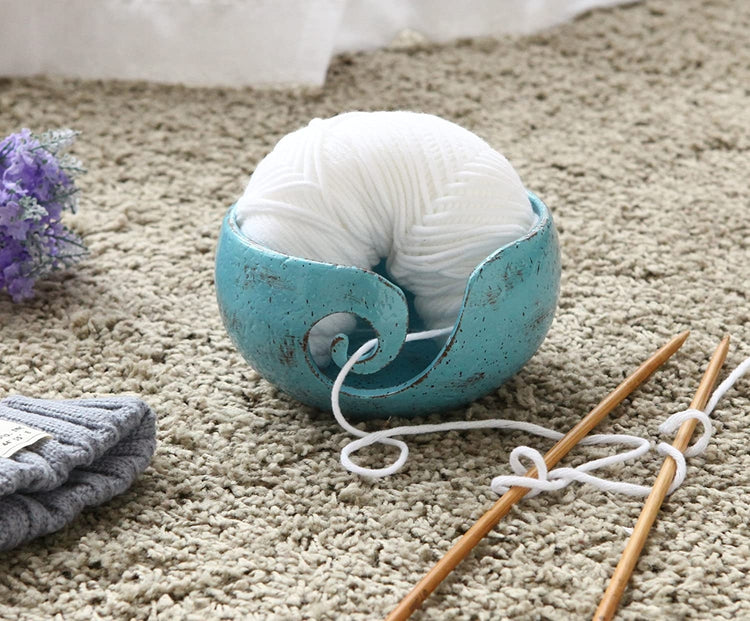 Turquoise, Handcrafted Ceramic Knitting Yarn Bowl Holder with Elegant Swirl Design-MyGift